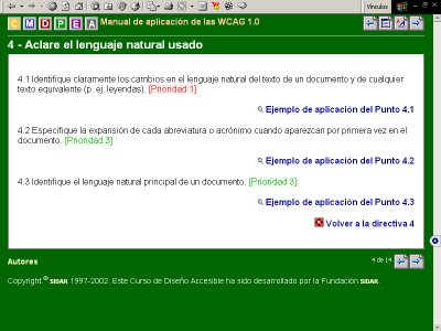 representaci�n de una de las p�ginas que ofrecen los puntos de control.