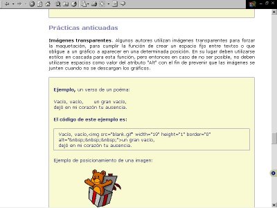 Im&aacute;gen de parte de la p&aacute;gina en la que se exponen ejemplos de malas pr&aacute;cticas.