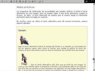 Im&aacute;gen de parte de la p&aacute;gina en la que se exponen ejemplos de malas pr&aacute;cticas.