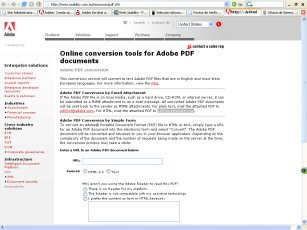 Vista de la p�gina de adobe que facilita la conversi�n en l�nea de documentos PDF.