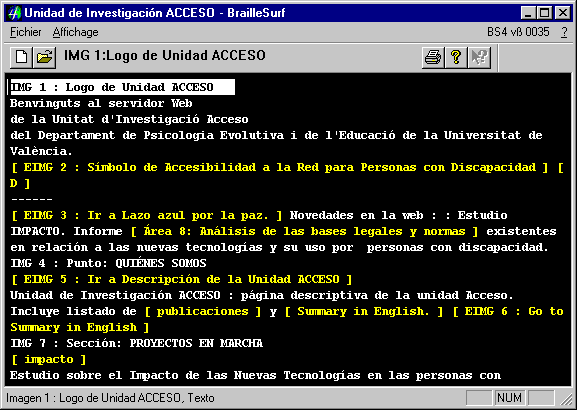 Imagen de la página mostrada por BrailleSurf.