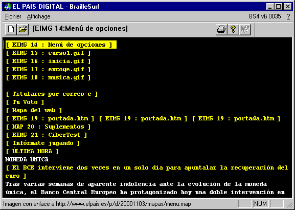 Imagen de la página mostrada por BrailleSurf.