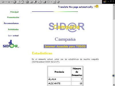 Imagen de la p�gina que recoge las estad�sticas de la campa�a.