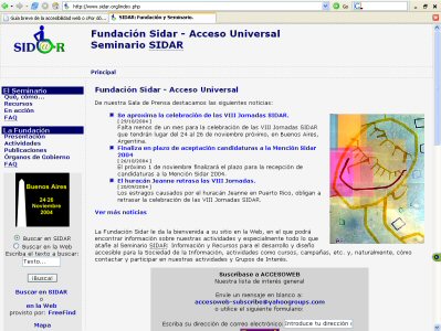 Vista de la p�gina principal del Sidar.