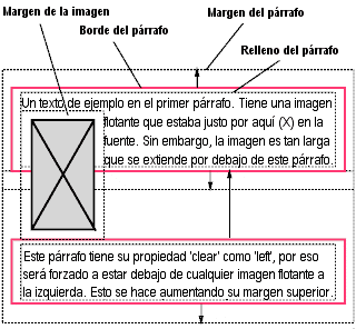 Imagen mostrando una imagen flotante y el efecto de 'clear: left' en los dos p�rrafos.