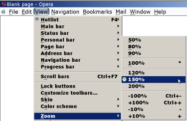 Opera: captura de las opciones de ampliaci&oacute;n de texto.
